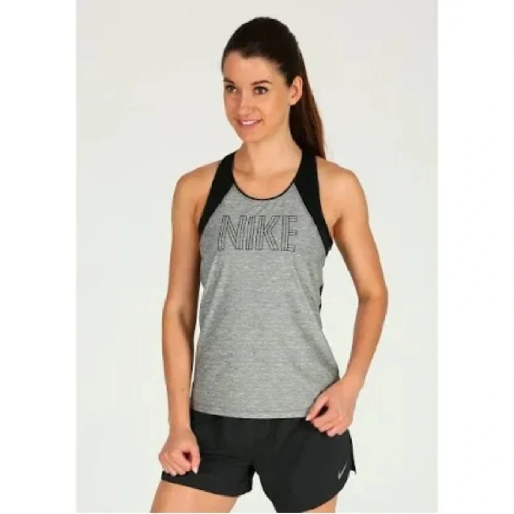 Nike Women's Gray and Black Tank Top